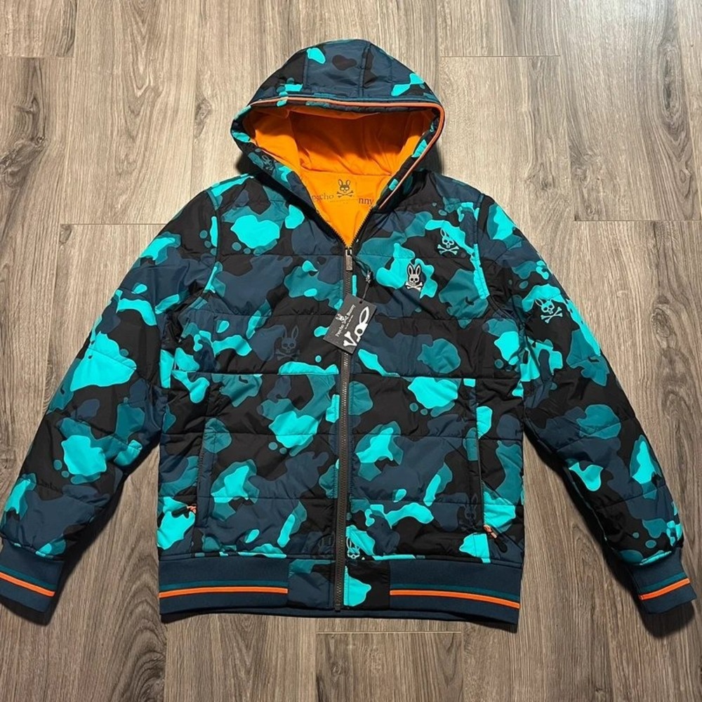 Psycho Bunny Urswick Camo Puffer Jacket Men's Medium Midnight Ocean NWT